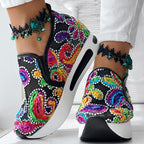 Women's Random Print Side Lace-Up Elastic Sport Shoes, Comfortable Slip-On Sneakers For Women, Casual Daily Wear Footwear