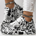 Women's Casual Round Toe Thick Sole Lace-Up Sneakers, Random Print Design, Comfortable Sporty Shoes For Daily Wear
