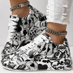 Women's Casual Round Toe Thick Sole Lace-Up Sneakers, Random Print Design, Comfortable Sporty Shoes For Daily Wear
