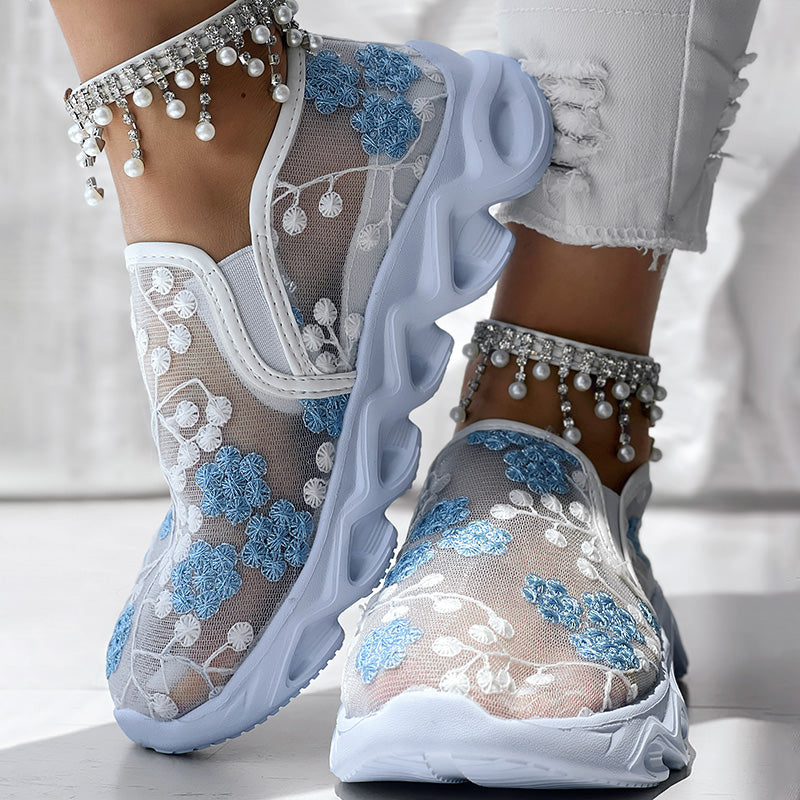 Contrast Glitter Transparent Mesh Patch Breathable Sneakers