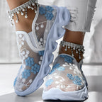 Contrast Glitter Transparent Mesh Patch Breathable Sneakers