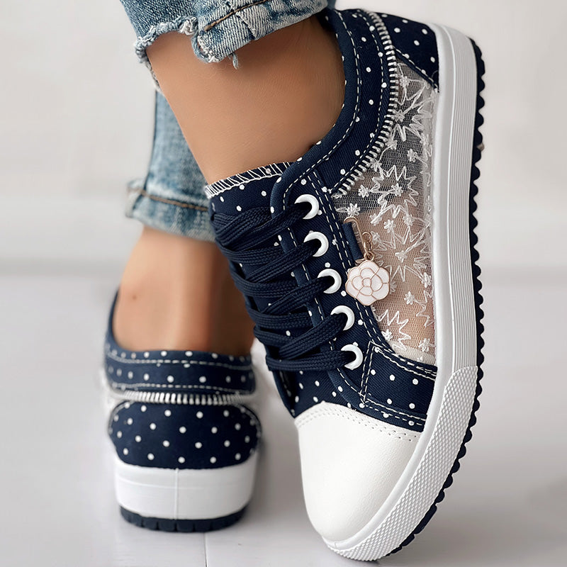 Floral Embroidered Polka Dot Print Sneakers