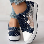 Floral Embroidered Polka Dot Print Sneakers