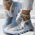 Contrast Glitter Transparent Mesh Patch Breathable Sneakers
