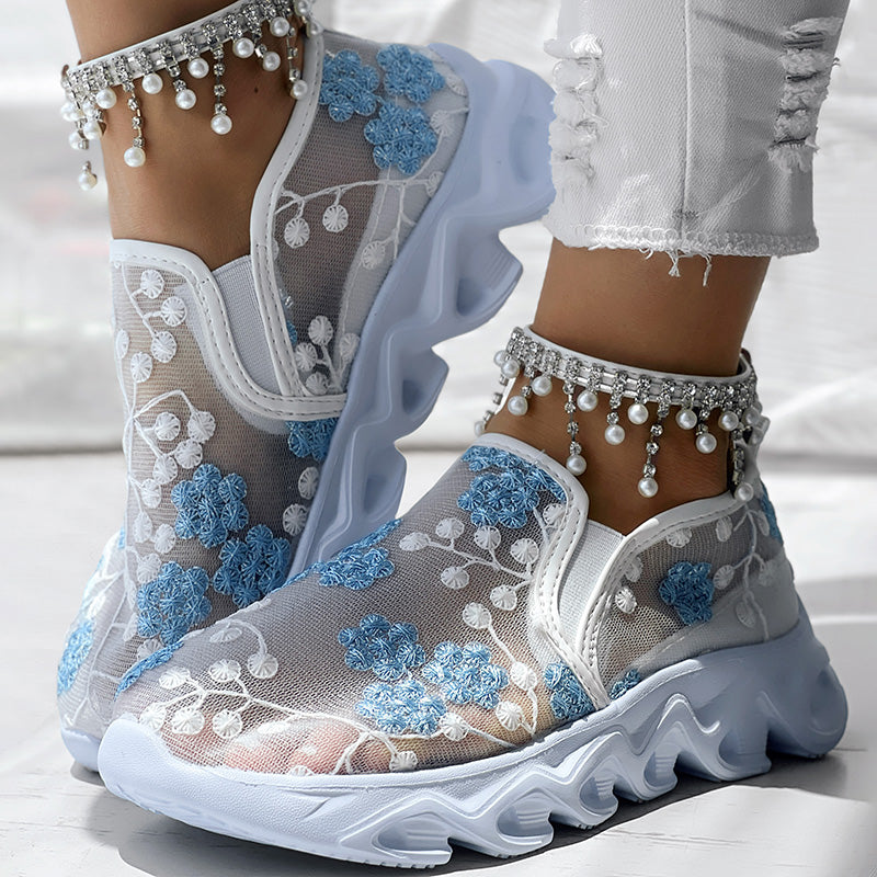 Contrast Glitter Transparent Mesh Patch Breathable Sneakers