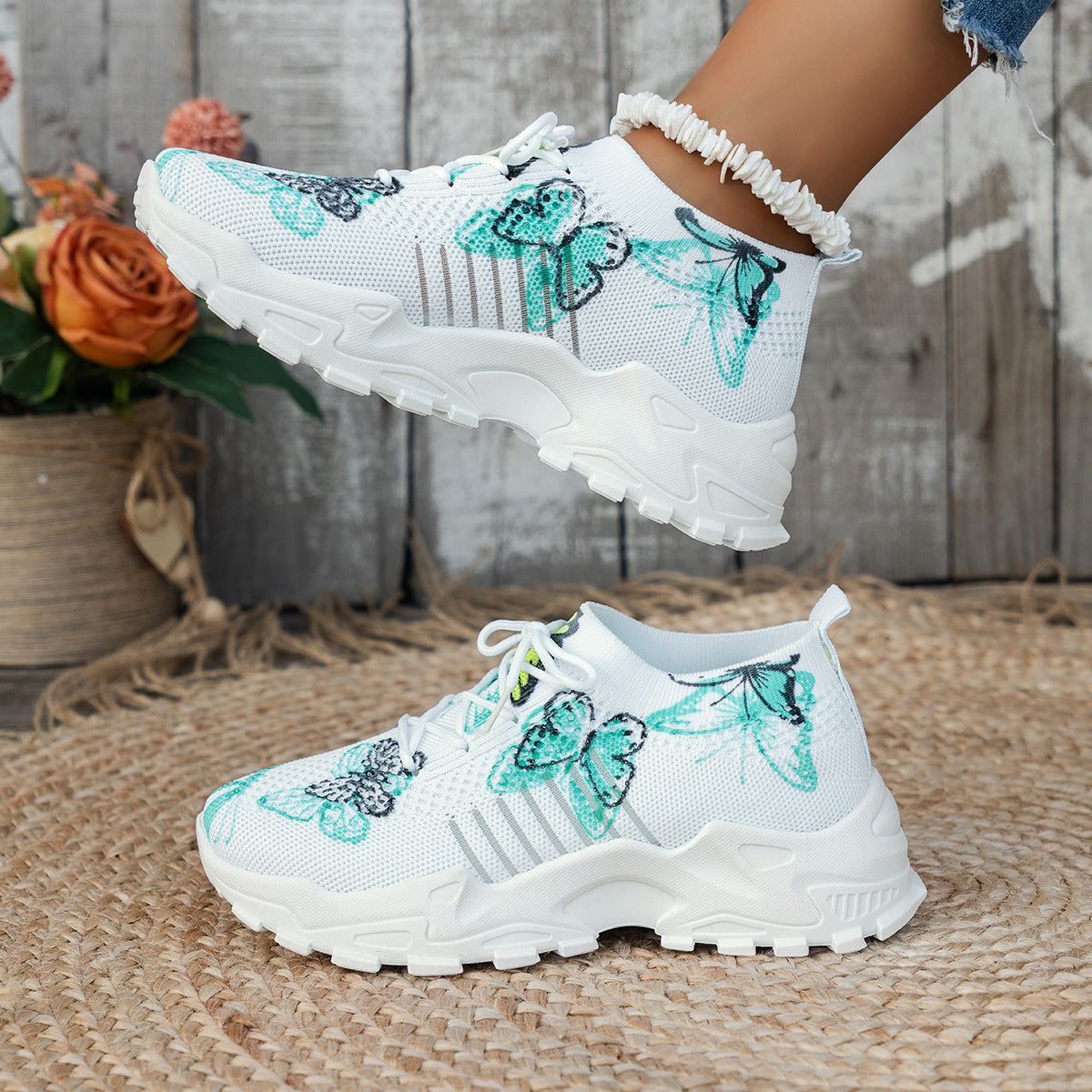Butterfly Print Mesh Sneakers Casual Shoes Fashion Running Jogging Walking Sports Shoes