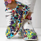 Women's Casual Round Toe Thick Sole Lace-Up Sneakers, Random Print Design, Comfortable Sporty Shoes For Daily Wear