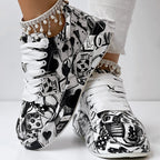 Women's Casual Round Toe Thick Sole Lace-Up Sneakers, Random Print Design, Comfortable Sporty Shoes For Daily Wear