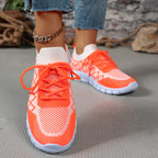 Colorblock Plaid Lace-Up Flyknit Sneakers, Mesh Casual Shoes Fashion Breathable Walking Running Sports Shoes For Women