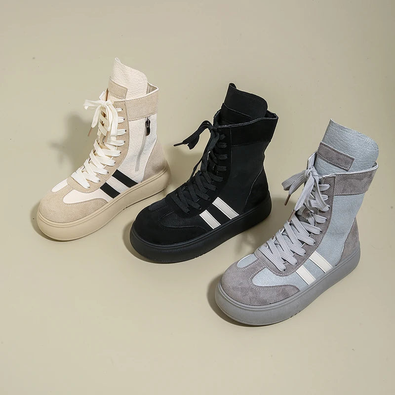 Sports and Leisure Shoes for Women New Fashionable High Top Shoes Flat Bottomed Lightweight and Comfortable Work Boots