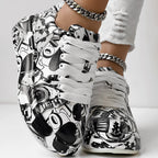 Women's Casual Round Toe Thick Sole Lace-Up Sneakers, Random Print Design, Comfortable Sporty Shoes For Daily Wear