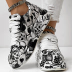 Women's Casual Round Toe Thick Sole Lace-Up Sneakers, Random Print Design, Comfortable Sporty Shoes For Daily Wear