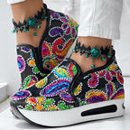 Women's Random Print Side Lace-Up Elastic Sport Shoes, Comfortable Slip-On Sneakers For Women, Casual Daily Wear Footwear