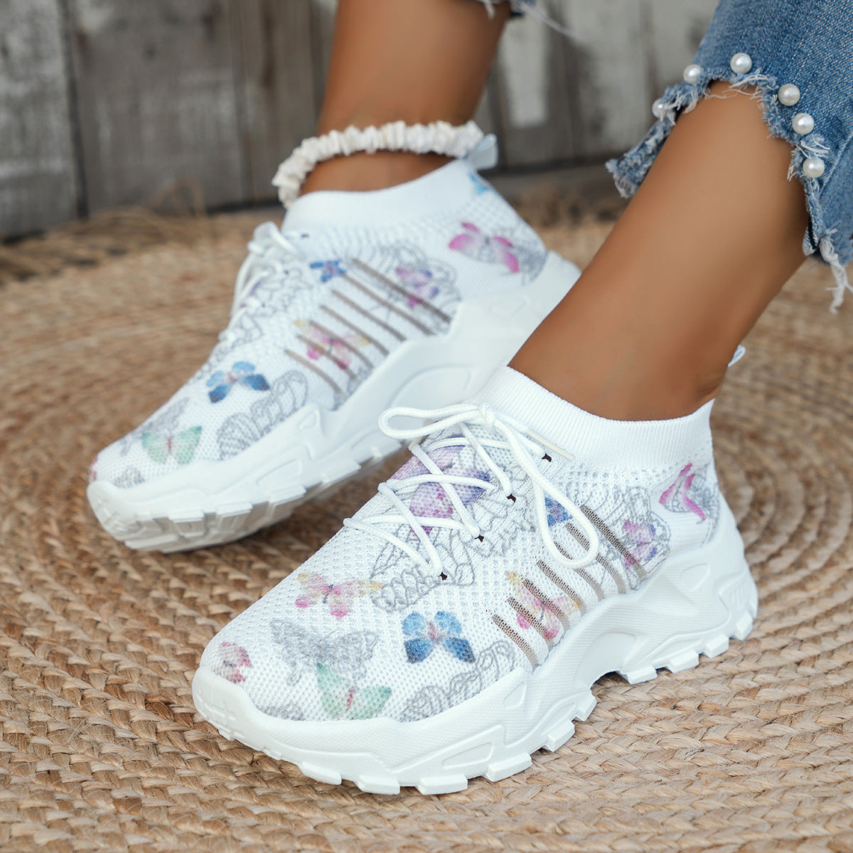 Butterfly Print Mesh Sneakers Casual Shoes Fashion Running Jogging Walking Sports Shoes