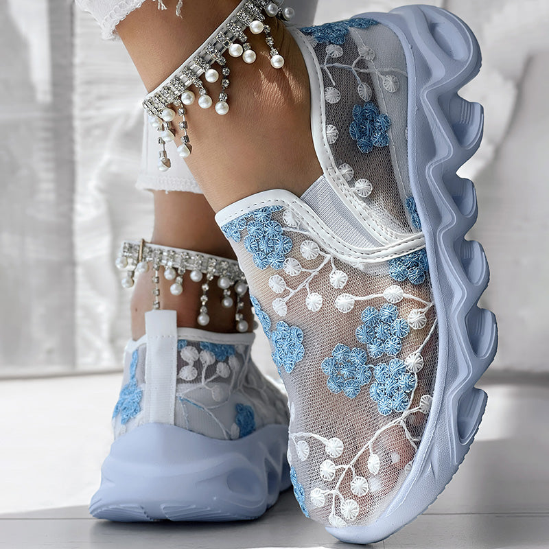 Contrast Glitter Transparent Mesh Patch Breathable Sneakers