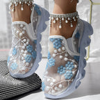 Contrast Glitter Transparent Mesh Patch Breathable Sneakers
