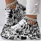 Women's Casual Round Toe Thick Sole Lace-Up Sneakers, Random Print Design, Comfortable Sporty Shoes For Daily Wear