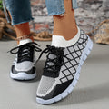 Colorblock Plaid Lace-Up Flyknit Sneakers, Mesh Casual Shoes Fashion Breathable Walking Running Sports Shoes For Women