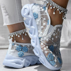Contrast Glitter Transparent Mesh Patch Breathable Sneakers