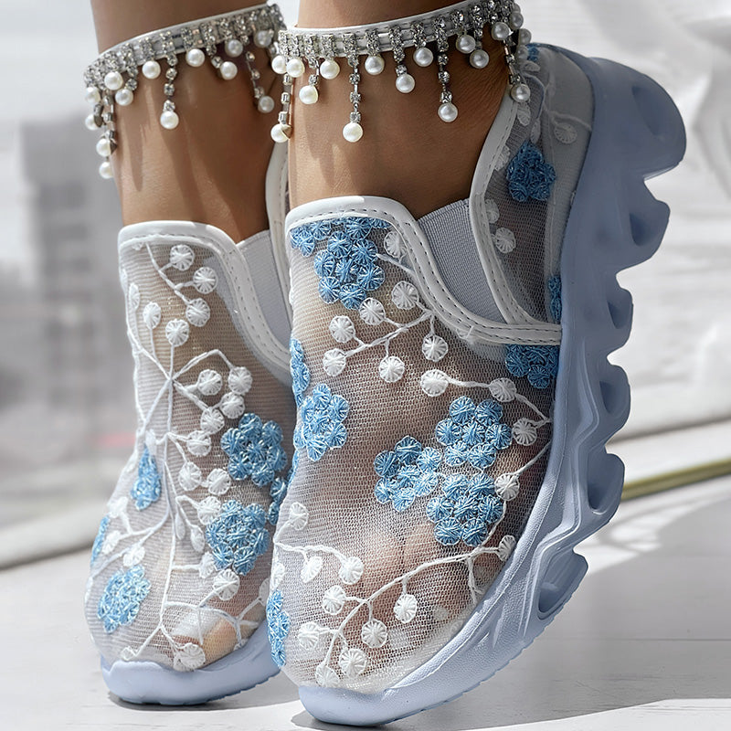 Contrast Glitter Transparent Mesh Patch Breathable Sneakers