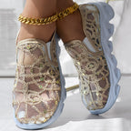 Contrast Glitter Transparent Mesh Patch Breathable Sneakers - Without Ankle Strap
